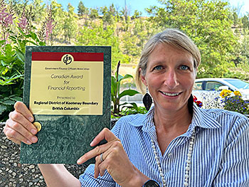 Anouschka Riverin RDKBs Manager of Finance with the Canadian Award for Financial Reporting